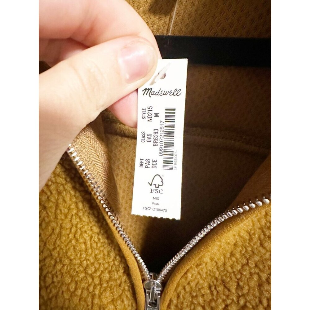 Madewell Womens Faux Shearling Half Zip Pullover Long‎ Sleeve Dried Cedar Medium - Picture 4 of 5